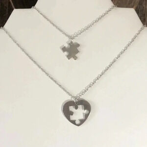 Pair of Autism Awareness Puzzle Piece Stainless Steel Necklace New New